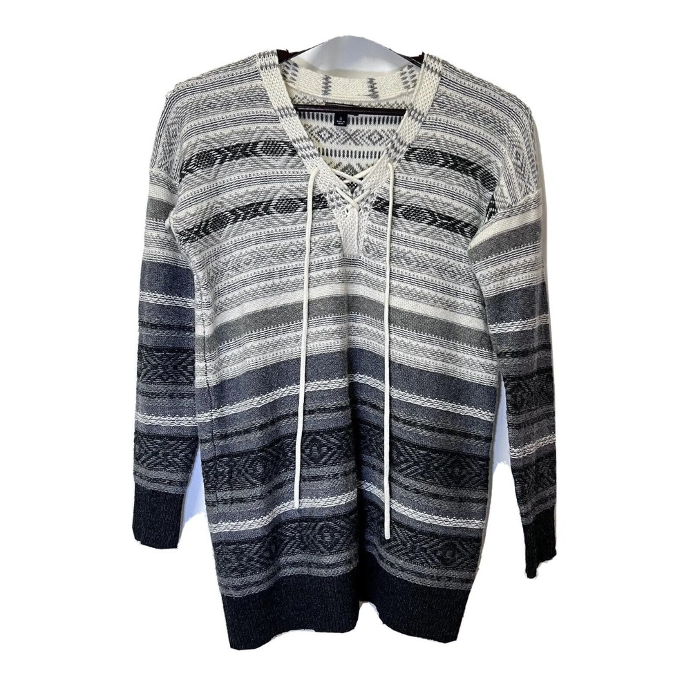 Lucky Brand Womens Small Wool Alpaca Blend Long Sweater Gray Striped